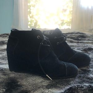 Black Suede Toms Wedges